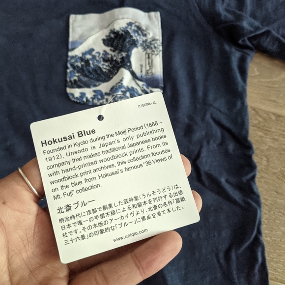 Uniqlo Hokusai wave (Japanese) pocket tee - navy blue - Men's S, Women M - rare - Picture 2 of 4